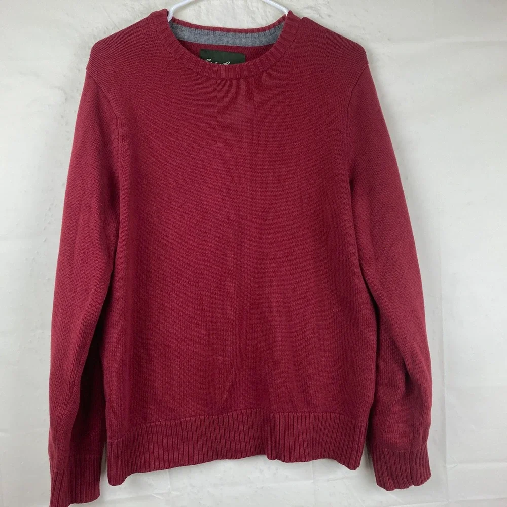 Vintage‎ Eddie Bauer Crewneck Sweater Mens M Burgundy Red Cotton Knit USA Preppy
